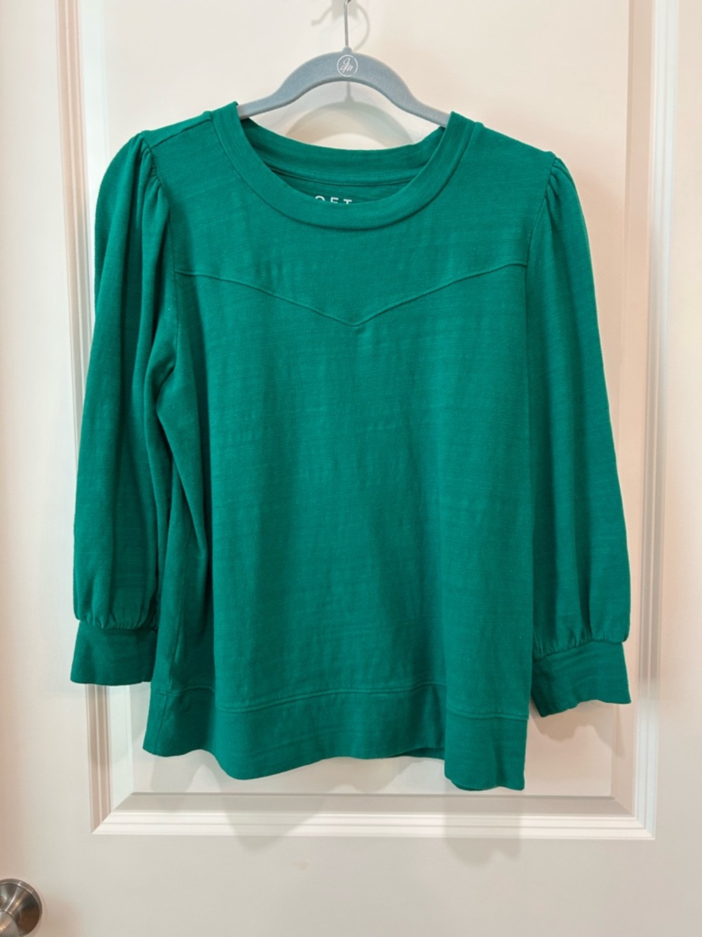 LOFT Emerald Green Puff-Sleeve Pullover Sweatshirt